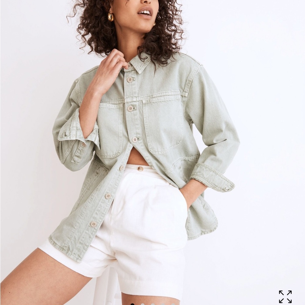 Denim Ames Oversized Shirt-Jacket: Garment-Dyed Edition Size XS - Frosted Sage